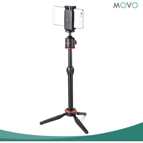  Movo Universal Mini Camera Tripod with Extendable Pole (MV-T1) Adjustable Head, Heavy-Duty Aluminum Travel Stand for DSLR, Mirrorless, GoPro, Smartphones, Compact, Portable