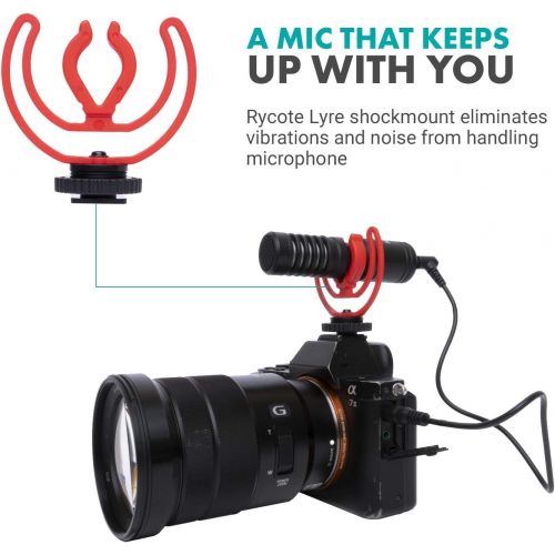  Movo VXR10-PRO External Video Microphone for Camera with Rycote Lyre Shock Mount - Compact Shotgun Mic Compatible with DSLR Cameras and iPhone, Android Smartphones - Battery-Free C