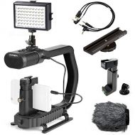 Movo + Sevenoak Micrig U Grip Handle with Built-in Stereo Microphone, LED Light, and Camera Accessories - Stabilizer for Camera, Smartphones, and GoPro Action Cameras
