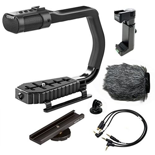  Movo Sevenoak MicRig Universal Video Grip Handle with Integrated Stereo Microphone, Windscreen, and Shoe Extender Bracket for DSLR Cameras, iPhone, Android Smartphones and GoPro HERO3,