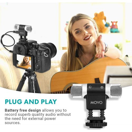  Movo VXR3000 Universal Stereo Microphone with Foam and Furry Windscreens and Travel Case - for iPhone and Android Smartphones, Canon EOS Nikon DSLR, and Action Cameras