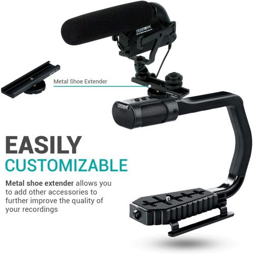  Movo + Sevenoak Micrig U Grip Handle with Built-in Stereo Microphone, LED Light, and Camera Accessories - Stabilizer for Camera, Smartphones, and GoPro Action Cameras