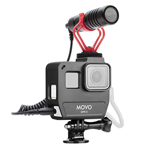  Movo GPR-5 GoPro Case with Microphone for Camera - for GoPro Hero 5, 6, 7 - Includes Movo VXR10 Microphone for iPhone, Android, Camera - Shoe Mount for Shotgun Mic - GoPro Mic Adap