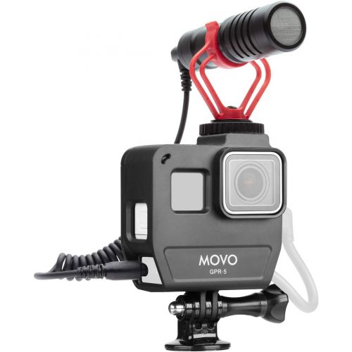  Movo GPR-5 GoPro Case with Microphone for Camera - for GoPro Hero 5, 6, 7 - Includes Movo VXR10 Microphone for iPhone, Android, Camera - Shoe Mount for Shotgun Mic - GoPro Mic Adap