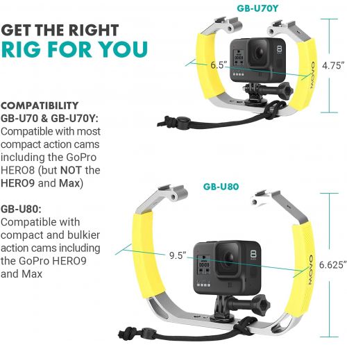  Movo GB-U80 Underwater Diving Rig with Cold Shoe Mounts, Wrist Strap - Compatible with GoPro HERO, HERO3, HERO4, HERO5, HERO6, HERO7, HERO8, HERO9, Osmo Action Cam - Scuba GoPro Ac