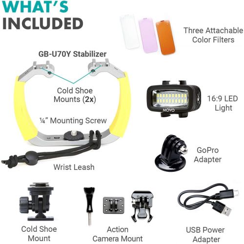  Movo Diving Rig Bundle with Waterproof LED Light - Compatible with GoPro HERO3, HERO4, HERO5, HERO6, HERO7, HERO8, and DJI Osmo Action Cam - Scuba Accessories for Underwater Camera