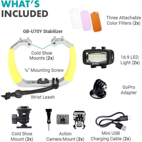  Movo Diving Rig Bundle with 2 Waterproof LED Lights - Compatible with GoPro HERO3, HERO4, HERO5, HERO6, HERO7, HERO8, and DJI Osmo Action Cam - Scuba Accessories for Underwater Cam