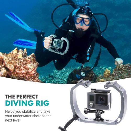  Movo GB-U70 Underwater Diving Rig for GoPro Hero with Cold Shoe Mounts, Wrist Strap - Works with HERO3, HERO4, HERO5, HERO6, HERO7, HERO8, Osmo Action Cam - Perfect Scuba Gear GoPr