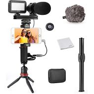 Movo Smartphone Video Rig Kit V7+ with Tripod, Grip Rig, Pro Stereo Microphone, LED Light and Remote - YouTube Equipment for iPhone 5, 5C, 5S, 6, 6S, 7, 8, X, XS, XS Max, 11, 11 Pr