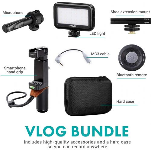  Movo Smartphone Vlogging Kit V7 with Grip Rig, Stereo Microphone, LED Light and Wireless Remote - YouTube, TikTok, Vlogging Equipment for iPhone/Android Smartphone Video Kit