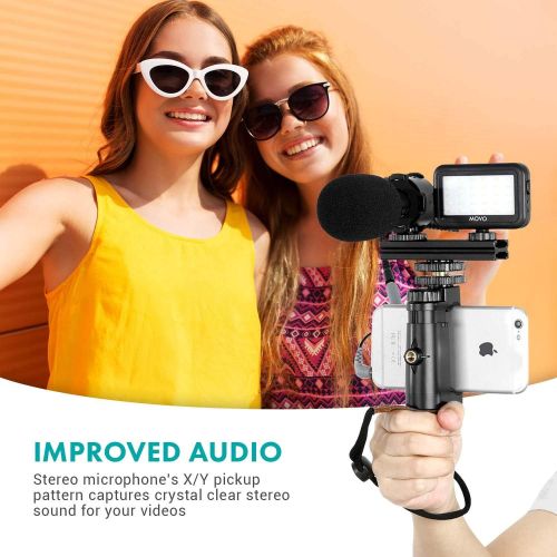  Movo Smartphone Vlogging Kit V7 with Grip Rig, Stereo Microphone, LED Light and Wireless Remote - YouTube, TikTok, Vlogging Equipment for iPhone/Android Smartphone Video Kit