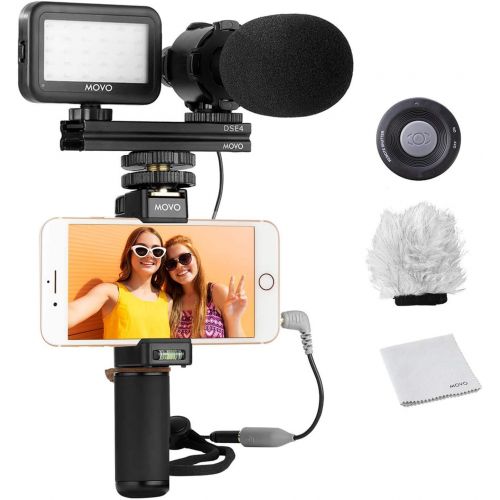  Movo Smartphone Vlogging Kit V7 with Grip Rig, Stereo Microphone, LED Light and Wireless Remote - YouTube, TikTok, Vlogging Equipment for iPhone/Android Smartphone Video Kit