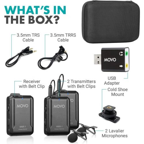  Movo WMX-1-DUO Computer USB Bundle - 2.4GHz Dual Wireless Lavalier Microphone System Compatible with PC Computers, Laptops,DSLRs, iPhone, Smartphones (200 ft Audio Range) Great for