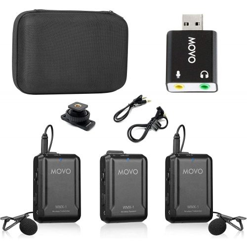  Movo WMX-1-DUO Computer USB Bundle - 2.4GHz Dual Wireless Lavalier Microphone System Compatible with PC Computers, Laptops,DSLRs, iPhone, Smartphones (200 ft Audio Range) Great for