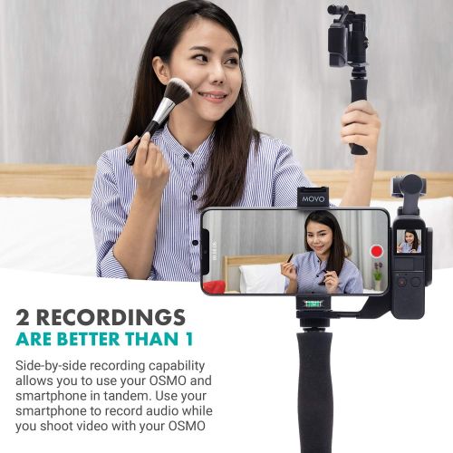  Movo Video Rig Compatible with The DJI OSMO Pocket 1, 2 - Includes Universal Smartphone Mount, Grip Handle, and 2 Cold Shoes for Mounting Microphone, Light - OSMO Pocket Microphone