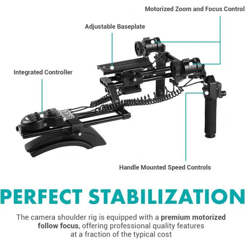  Movo/Sevenoak DSLR Shoulder Rig with Motorized Follow Focus and Zoom Control - Camera Shoulder Mount for DSLR Cameras