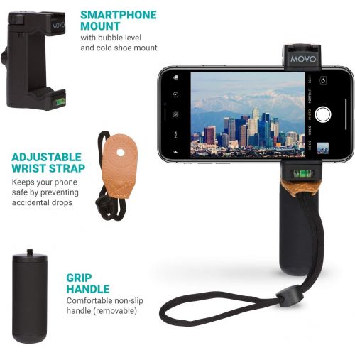  Movo PR-1 Smartphone Grip Handle Rig with Wrist Strap, Tripod Mount and Cold Shoe Mount for Lights and Microphones - for iPhone, Samsung, HTC, LG, Google, Android