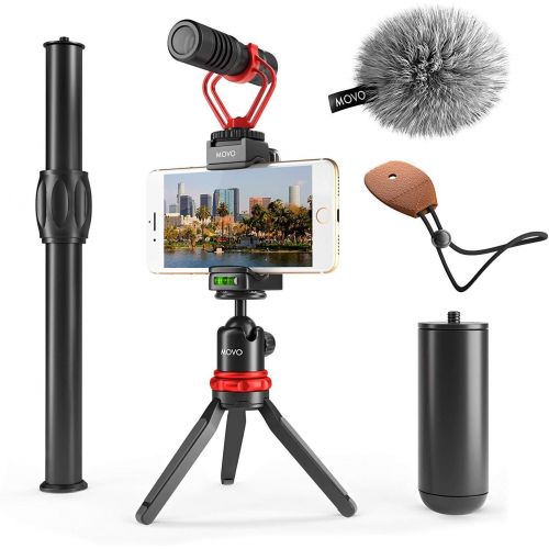  Movo VXR10+ Smartphone Video Rig with Mini Tripod, Phone Grip, and Video Microphone Compatible with iPhone 13, 12, 11, 11 Pro, XS, XR, X, 8, 7, and Android - for YouTube, TIK Tok,