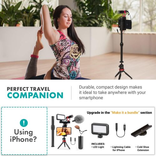  Movo VXR10+ Smartphone Video Rig with Mini Tripod, Phone Grip, and Video Microphone Compatible with iPhone 13, 12, 11, 11 Pro, XS, XR, X, 8, 7, and Android - for YouTube, TIK Tok,