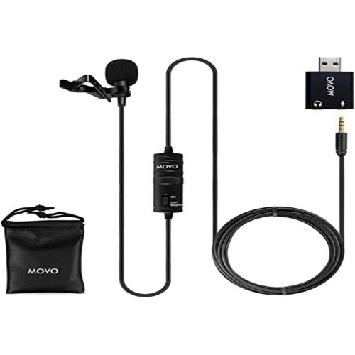  [아마존베스트]Movo Universal Lavalier USB Microphone for Computer with USB Adapter Compatible with Laptop, Desktop, PC and Mac, Smartphones, Cameras, Podcasting, Remote Work and Laptop Microphon