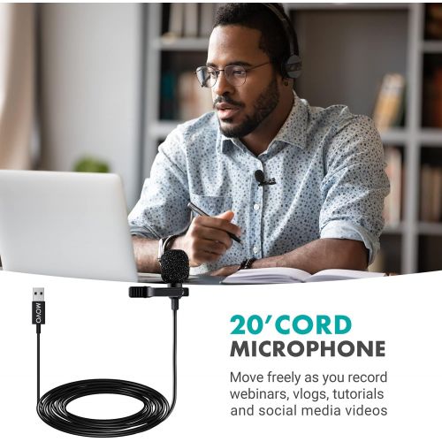  [아마존베스트]Movo M1 USB Lavalier Lapel Clip-on Omnidirectional Microphone for Laptop, PC and Mac, Perfect Podcasting, Gaming, Streaming and Desktop Mic (20-Foot Cord)