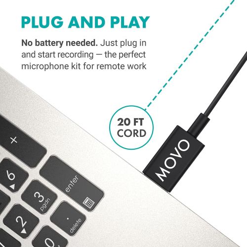 [아마존베스트]Movo M1 USB Lavalier Lapel Clip-on Omnidirectional Microphone for Laptop, PC and Mac, Perfect Podcasting, Gaming, Streaming and Desktop Mic (20-Foot Cord)