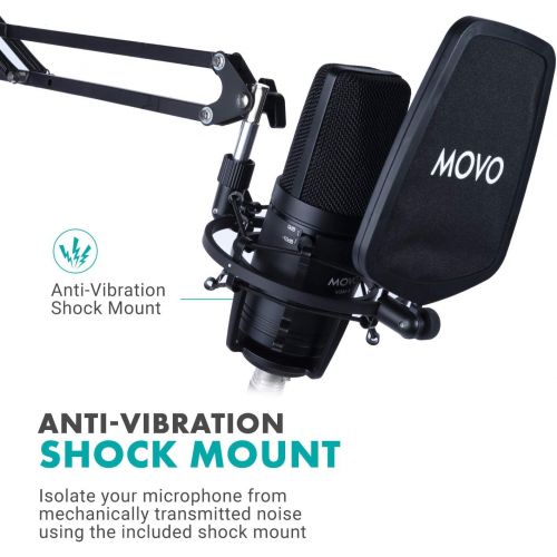  [아마존베스트]Movo VSM-5 Large Diaphragm XLR Studio Cardioid Condenser Microphone with Shock Mount, Pop Filter, and XLR Cable - Ideal Mic for Vocals, Podcasting, Streaming, Broadcasting, ASMR, a