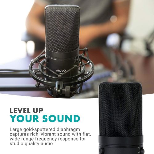  [아마존베스트]Movo VSM-5 Large Diaphragm XLR Studio Cardioid Condenser Microphone with Shock Mount, Pop Filter, and XLR Cable - Ideal Mic for Vocals, Podcasting, Streaming, Broadcasting, ASMR, a