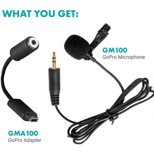  [아마존베스트]Movo GM100 Clip-on Lavalier Microphone for Compatible with GoPro HERO3, HERO3+ and HERO4 Black, White and Silver Editions - Includes Mic Adapter for Go Pro