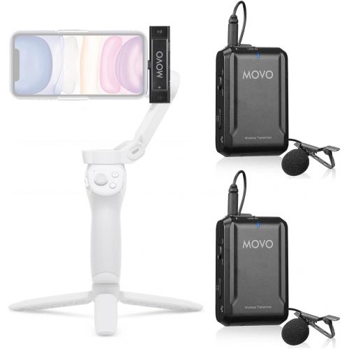  [아마존베스트]Movo Edge-DI-Duo Wireless Lavalier for iPhone - Perfect Compact Lav Mic for Smartphone Gimbal Stabilizer - Great for Vlogging, Filming, Teachers, and More - Compatible with DJI Osm