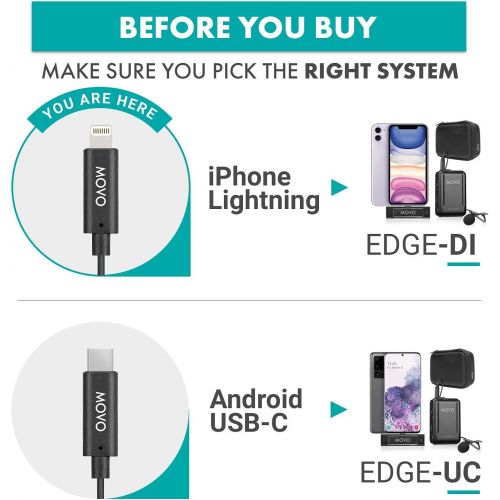  [아마존베스트]Movo Edge-DI-Duo Wireless Lavalier for iPhone - Perfect Compact Lav Mic for Smartphone Gimbal Stabilizer - Great for Vlogging, Filming, Teachers, and More - Compatible with DJI Osm