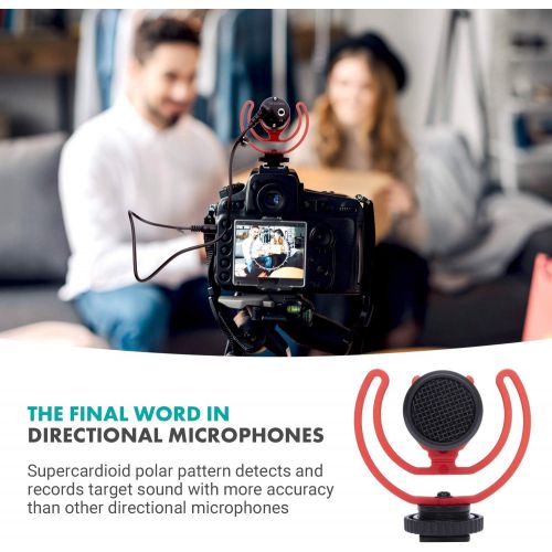  [아마존베스트]Movo VXR10-PRO External Video Microphone for Camera with Rycote Lyre Shock Mount - Compact Shotgun Mic and Accessories Compatible with Smartphones and DSLR Cameras - Battery-Free D