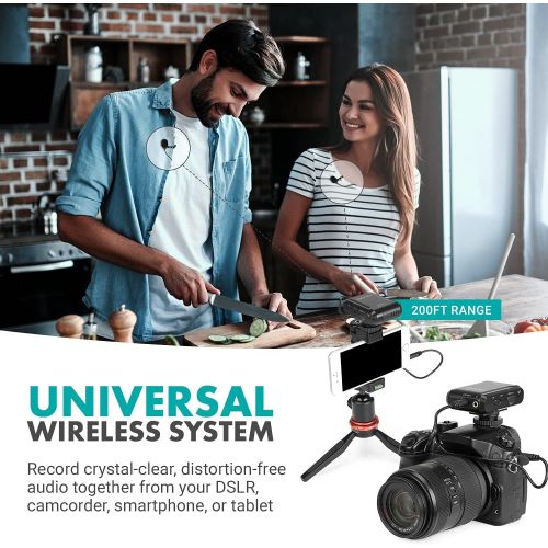  [아마존베스트]Movo WMX-1-DUO 2.4GHz Dual Wireless Lavalier Microphone System Compatible with DSLR Cameras, Camcorders, iPhone, Android Smartphones, and Tablets (200 ft Audio Range) - Great for T