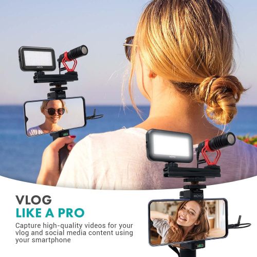  [아마존베스트]Movo Smartphone Video Kit V1 Vlogging Kit with Tripod, Grip Rig, Movo VXR10 Shotgun Microphone, LED Light and Wireless Remote - YouTube Equipment Compatible with iPhone, Android Sa