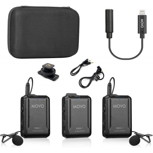  [아마존베스트]Movo WMX-1-DUO Lightning Dongle Bundle Wireless Lavalier Microphone System Compatible with DSLR Cameras, iPhone, Smartphones, and Tablets (200 ft Audio Range) - Great for Teaching