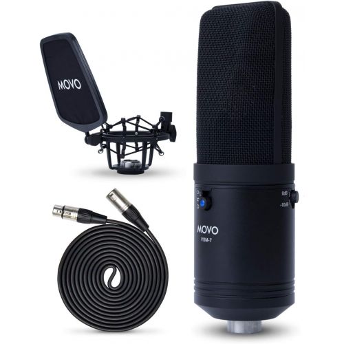  [아마존베스트]Movo VSM-7 Large Diaphragm, Multi-Pattern Studio Condenser Microphone with Shock Mount, Pop Filter, and XLR Cable - Studio Microphone for Music, Vocals, Podcasting, Gaming, Streami