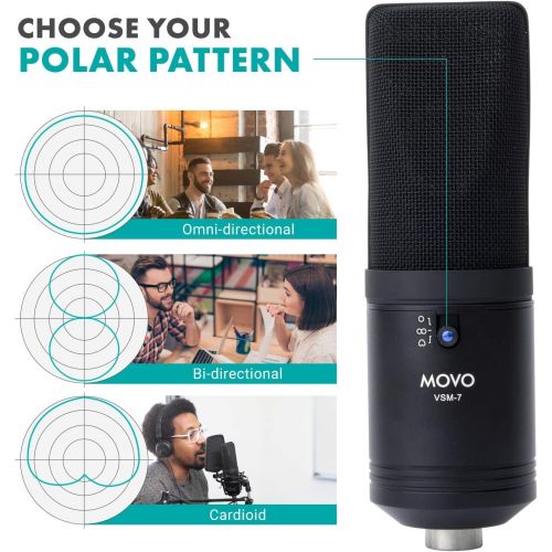  [아마존베스트]Movo VSM-7 Large Diaphragm, Multi-Pattern Studio Condenser Microphone with Shock Mount, Pop Filter, and XLR Cable - Studio Microphone for Music, Vocals, Podcasting, Gaming, Streami