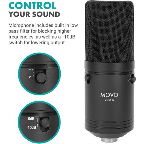  [아마존베스트]Movo VSM-5A Large Diaphragm XLR Studio Cardioid Condenser Microphone with Articulating Arm, Shock Mount, Pop Filter, and XLR Cable - Ideal Mic for Vocals, Podcasting, Streaming, Br