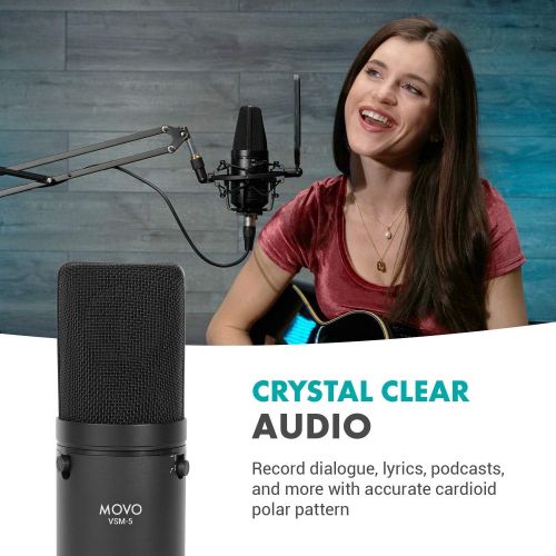  [아마존베스트]Movo VSM-5A Large Diaphragm XLR Studio Cardioid Condenser Microphone with Articulating Arm, Shock Mount, Pop Filter, and XLR Cable - Ideal Mic for Vocals, Podcasting, Streaming, Br