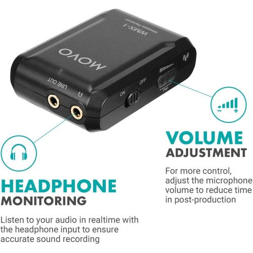  [아마존베스트]Movo WMX-1 2.4GHz Wireless Lavalier Microphone System Compatible with DSLR Cameras, Camcorders, iPhone, Android Smartphones, and Tablets (200 ft Audio Range)