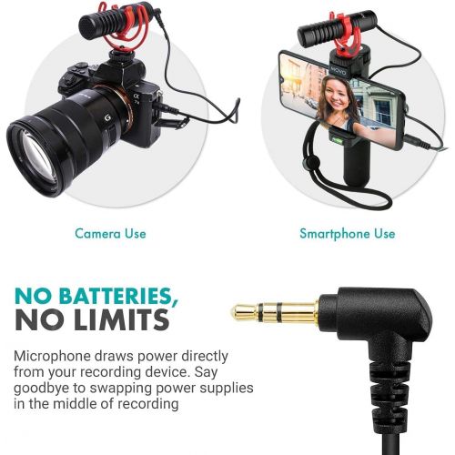  [아마존베스트]Movo VXR10-PRO External Video Microphone for Camera with Rycote Lyre Shock Mount - Compact Shotgun Mic and Accessories Compatible with Smartphones and DSLR Cameras - Battery-Free D