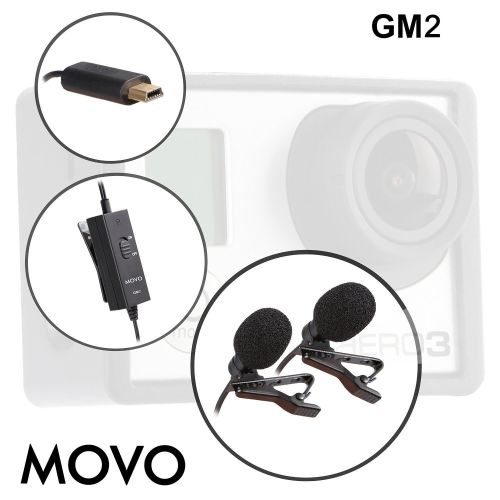  Movo GM2 Dual-Capsule Battery Powered Lavalier Lapel Clip-on Omnidirectional Condenser Microphone for GoPro HERO3, HERO3+ and HERO4 Black, White and Silver Editions