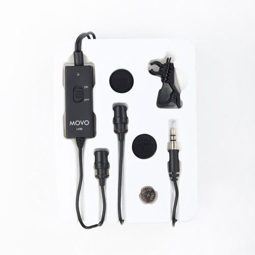  Movo LV20 Dual Capsule Battery-Powered Lavalier Clip-on Omnidirectional Condenser Interview Microphone for Cameras, Camcorders and Recorders (TRS 3.5mm Plug)