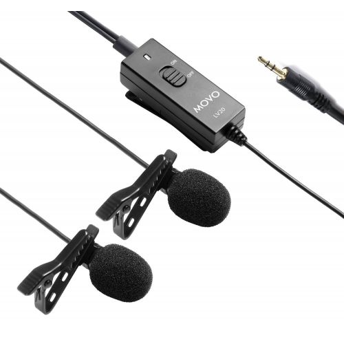  Movo LV20 Dual Capsule Battery-Powered Lavalier Clip-on Omnidirectional Condenser Interview Microphone for Cameras, Camcorders and Recorders (TRS 3.5mm Plug)