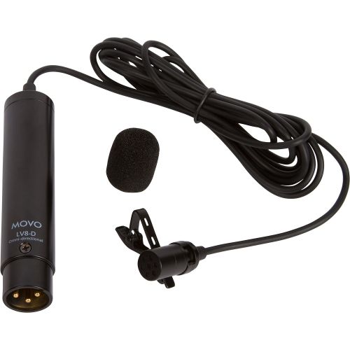  Movo LV8-D Broadcast-Quality XLR Lavalier Omni-Directional Microphone with 12mm Mic Capsule, Lapel Clip, Case and Windscreen