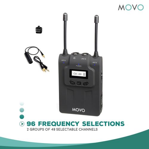  Movo WMIC80 UHF Wireless XLR Microphone System with 2 Plug-in XLR Transmitters, Portable Receiver, Shoe Mount for DSLR Cameras (330 Range)