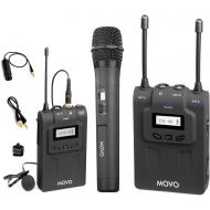 Movo WMIC80 UHF Wireless Handheld + Lavalier Microphone System with Handheld Mic with Integrated Transmitter, Lavalier Mic with Bodypack Transmitter, Portable Receiver for DSLR Cam