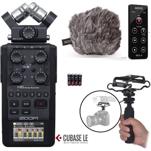 Movo Zoom H6 Six-Track Portable Handy Recorder Kit with Deadcat Windscreen, Shockmount, Camera Mount and Mic Grip