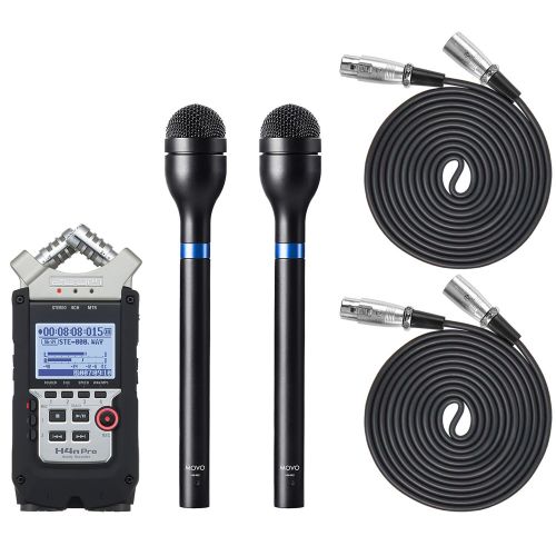  Movo Pro Recording Bundle with Zoom H4N PRO Digital Multitrack Recorder, Dynamic Omnidirectional Handheld XLR Reporter Microphone (x2), and Balanced Male-to-Female XLR Microphone C