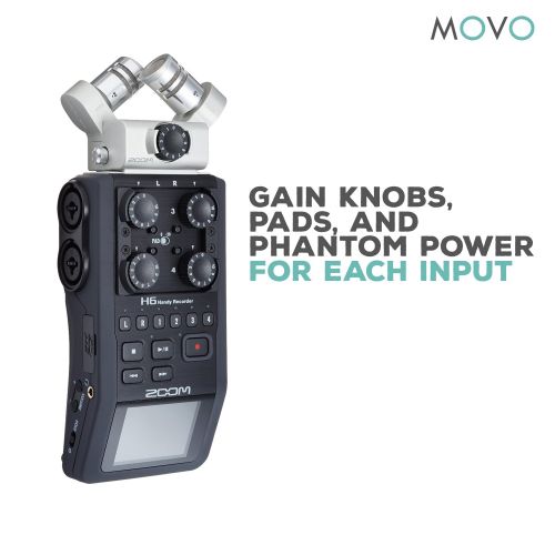  Zoom H6 Six-Track Portable Handy Recorder Bundle with Movo Omnidirectional and Cardioid XLR Lavalier Microphones